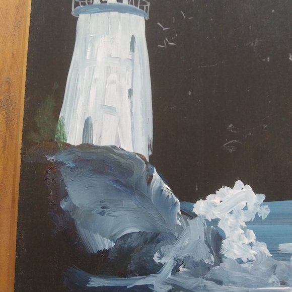 Vintage artist signed Loran Percy Lighthouse theme Painting on a School Slate - Picture 4 of 15